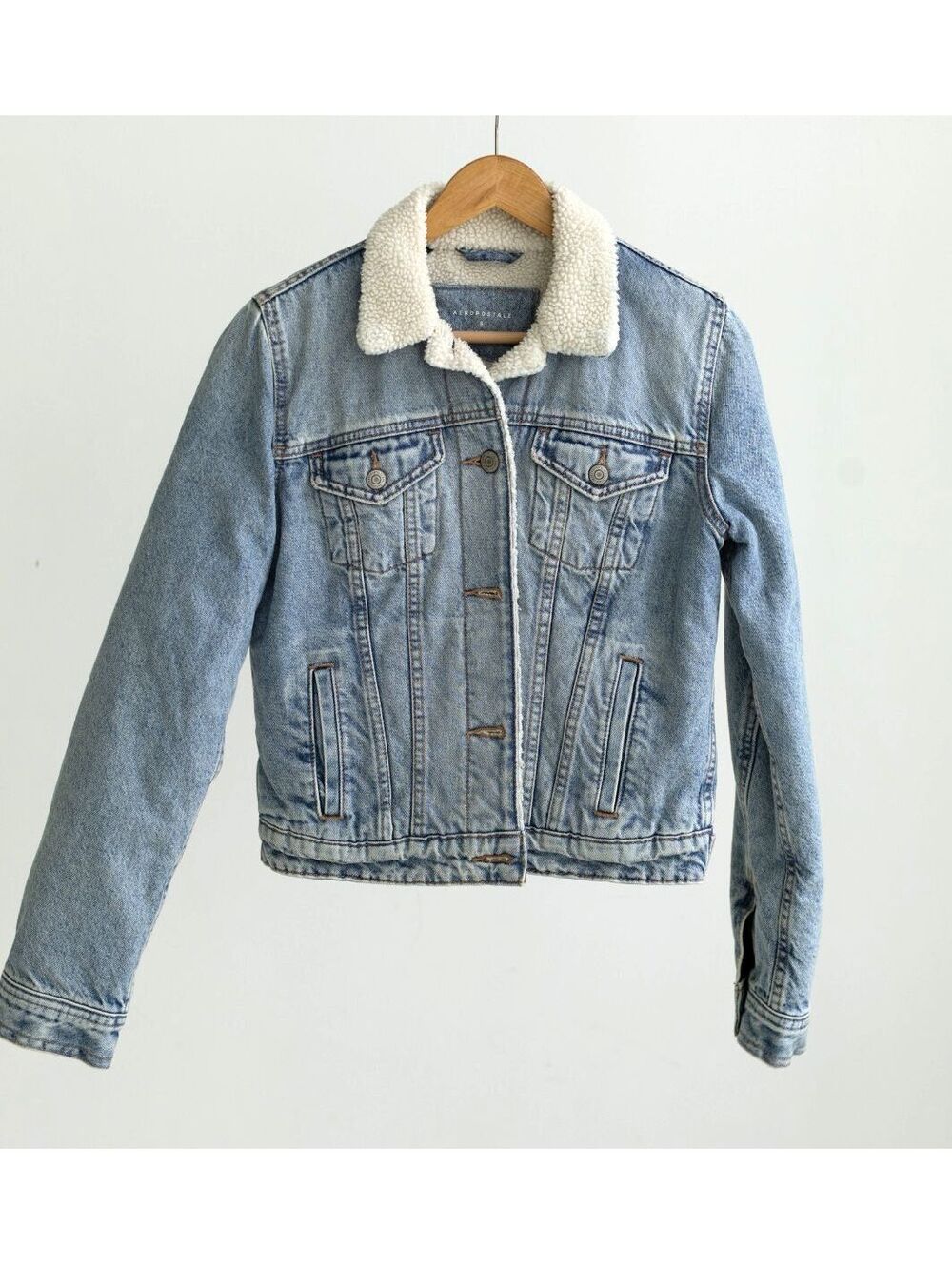 Aeropostale Sherpa Lined Denim Jacket Small Light Wash Fleece Trucker